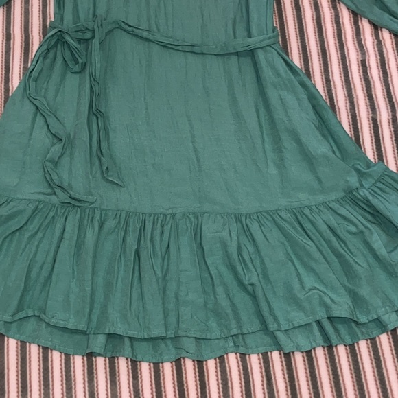 Knox Rose Women’s Teal 3/4 Puffy Sleeve Vneck ruffle dress with tie belt XS - Picture 6 of 11